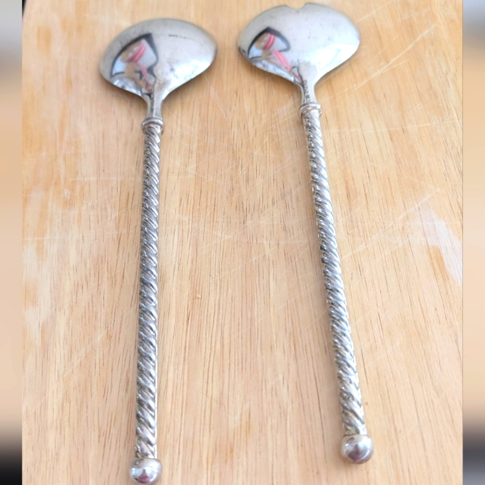 VTG TWO PIECES E.P.ZINC ITALY SALAD SERVING SET WITH TWISTED HANDLES PAUL REVERE - Picture 2 of 8